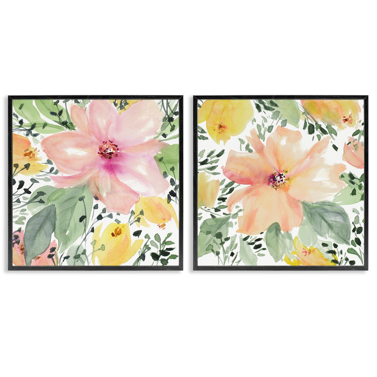 Stupell Industries Large Pink and Coral Bloom 2pc Framed Giclee Wall Art Set Design by Lanie Loreth